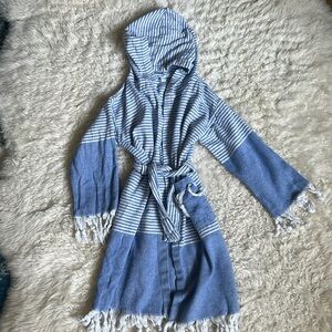EUC - Kids Green Striped Hooded Swim - Bath Robe - Turkish Cotton 3-4T